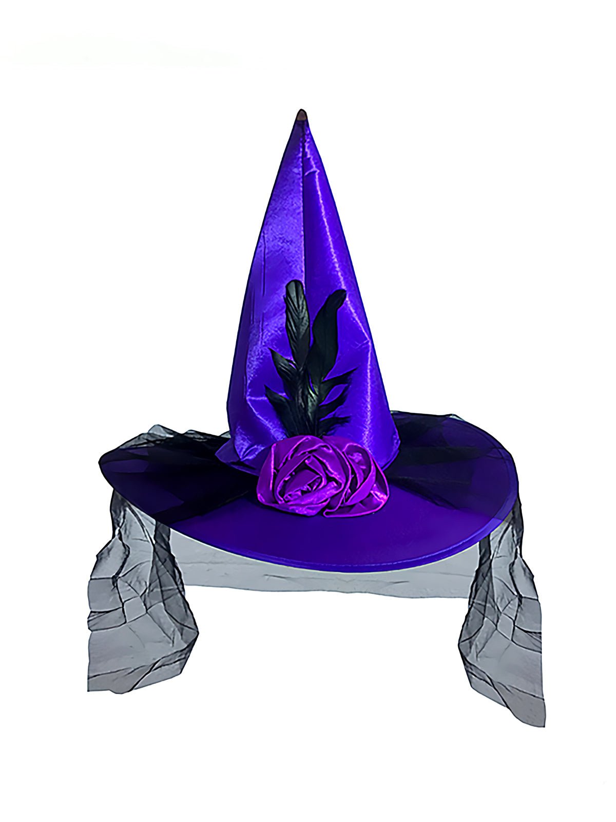 Sombrero bruja morado con rosas encaje - negro mayorista — imagen 3