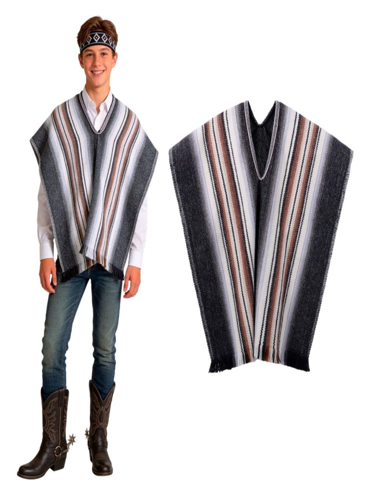 Set poncho+cintillo artesano negro mayorista — imagen 2