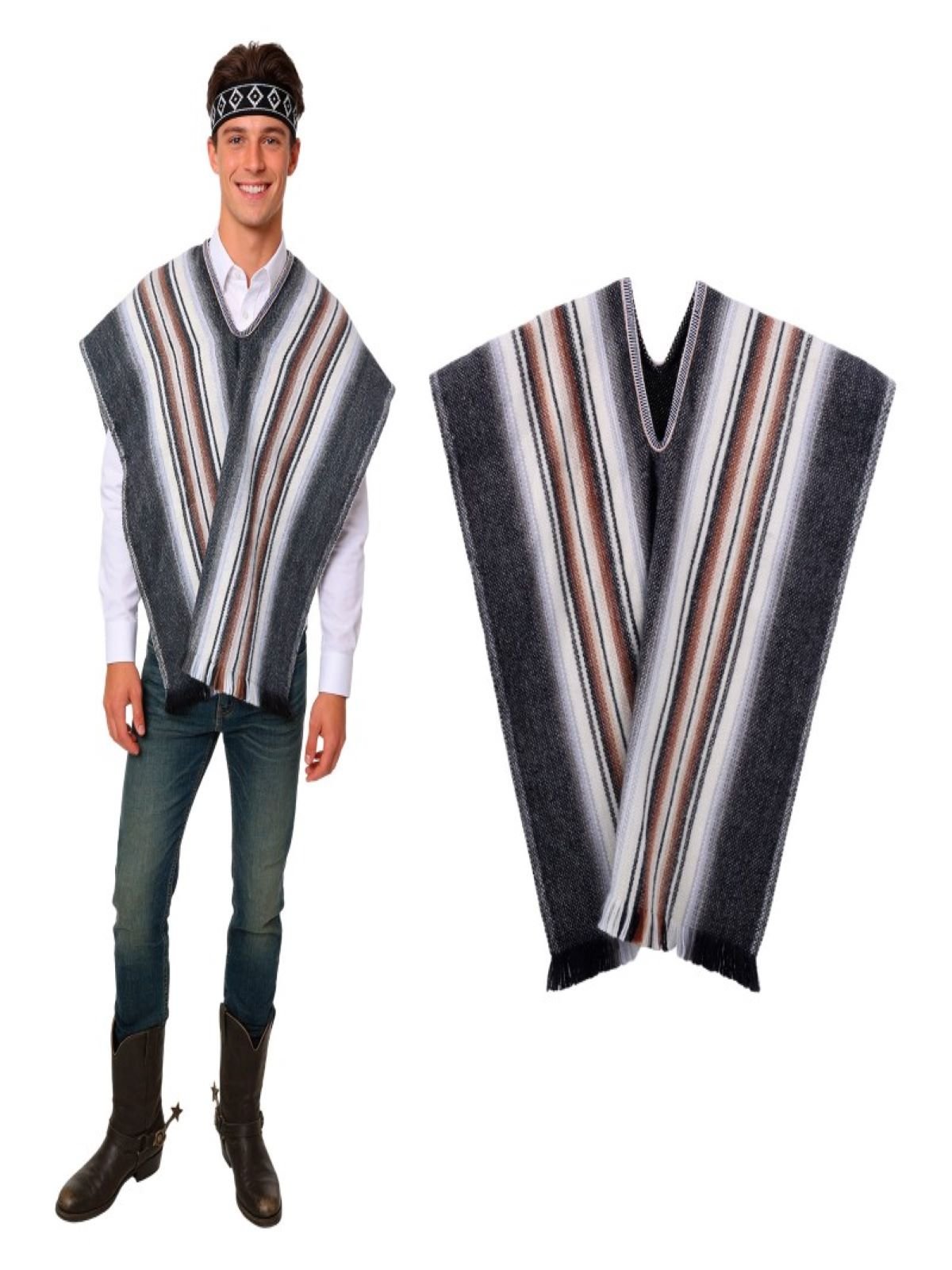 Set poncho+cintillo artesano negro mayorista — imagen 3