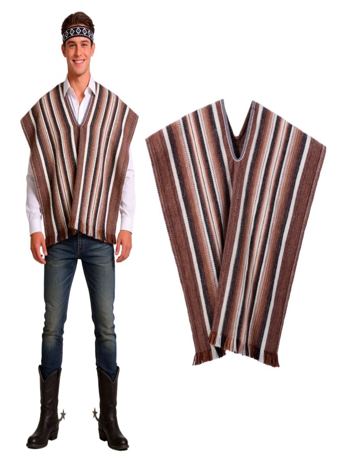 Set poncho+cintillo artesano cafe mayorista — imagen 3