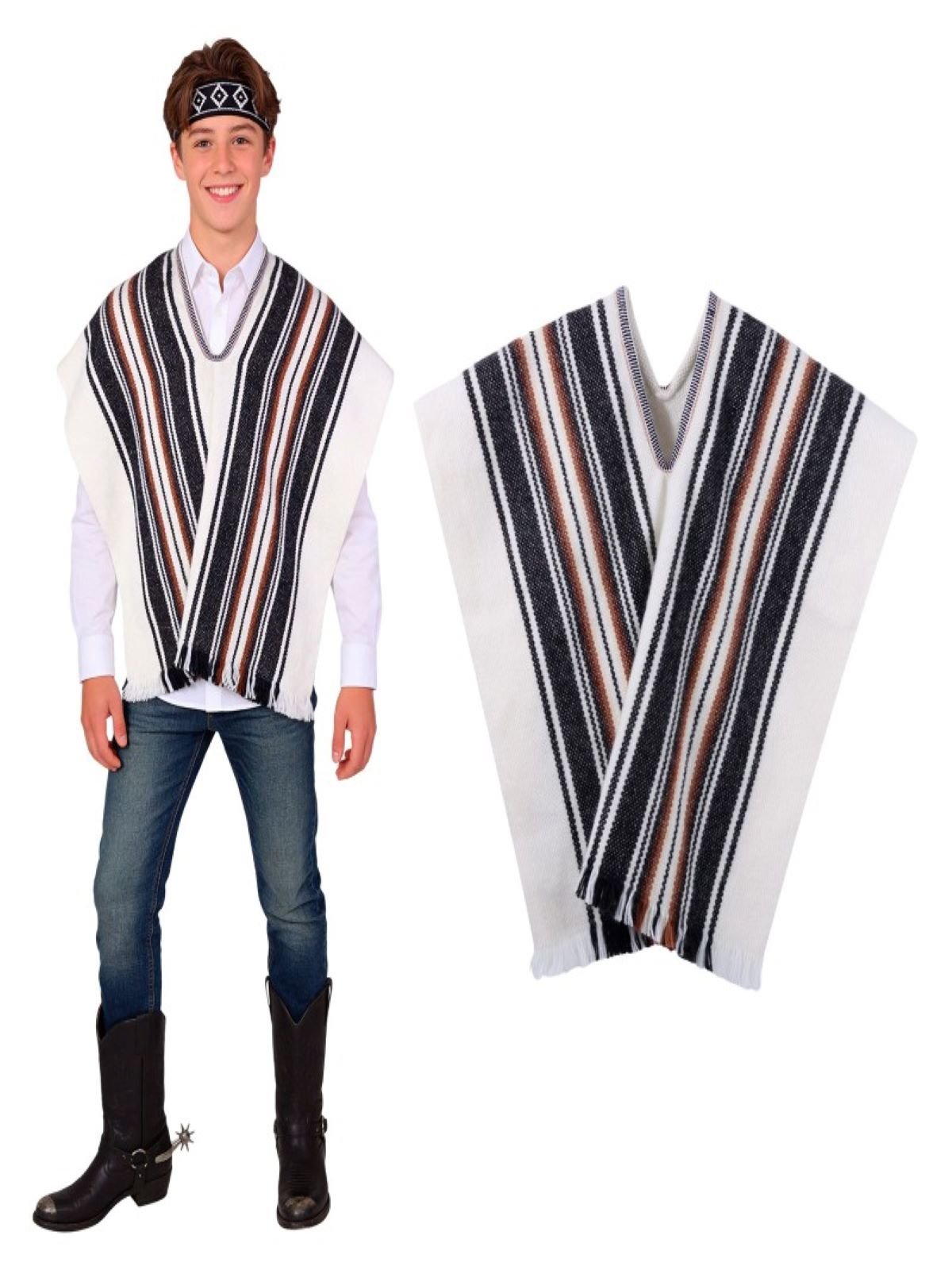 Set poncho+cintillo artesano blanco mayorista — imagen 2