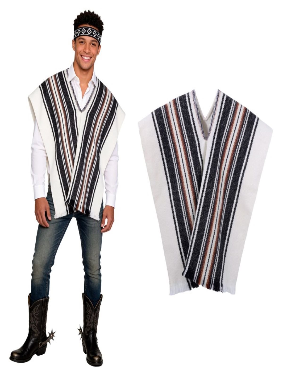 Set poncho+cintillo artesano blanco mayorista — imagen 3