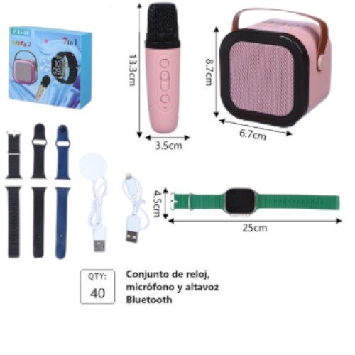 Kit Tecnológico 7 en 1 con Reloj Inteligente, Altavoz Bluetooth y Micrófono de Karaoke por mayor Electrónica por mayor