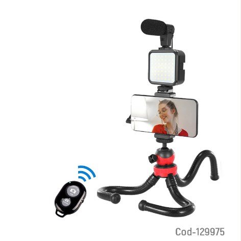 Kit Vloggins, Para Smartphone, Tripode Flexible, Luz, Microfono, Control Remoto. Youtuber por mayor Electronica por mayor