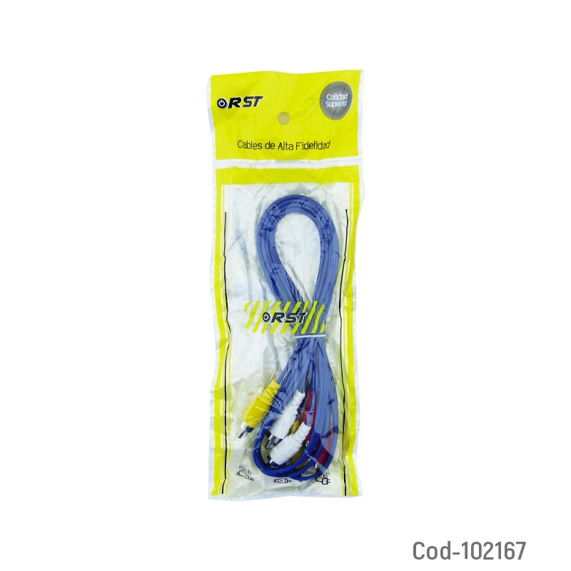 Cable rca 3x3 de 1.5 metros, marca rst. - pack de 50 unidades mayorista — imagen 3