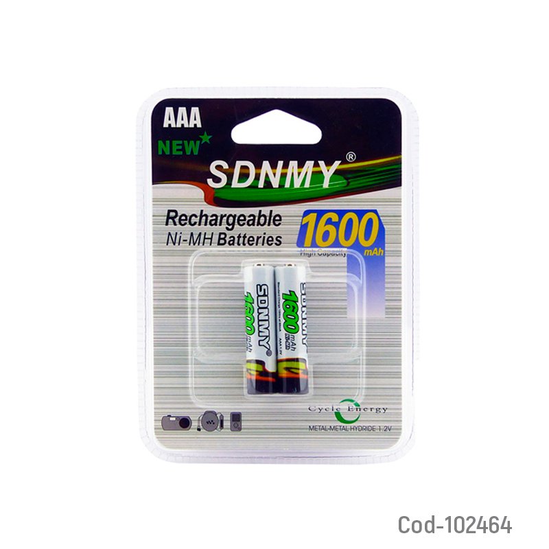 Pila SDNMY AAA Recargables, 1.2 Volt, 1.600 Mah. En Blister. Set X 2. 2 PZA por mayor en Chile