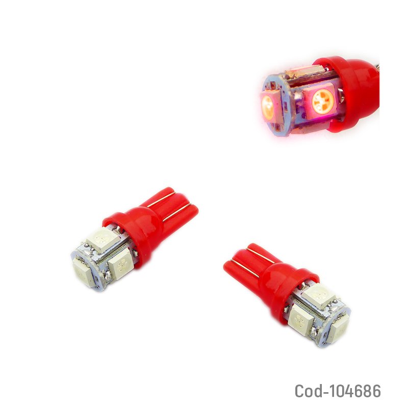 Luz led t-10, luz color rojo, 12 volt, led 5050. - pack de 50 unidades mayorista — imagen 2