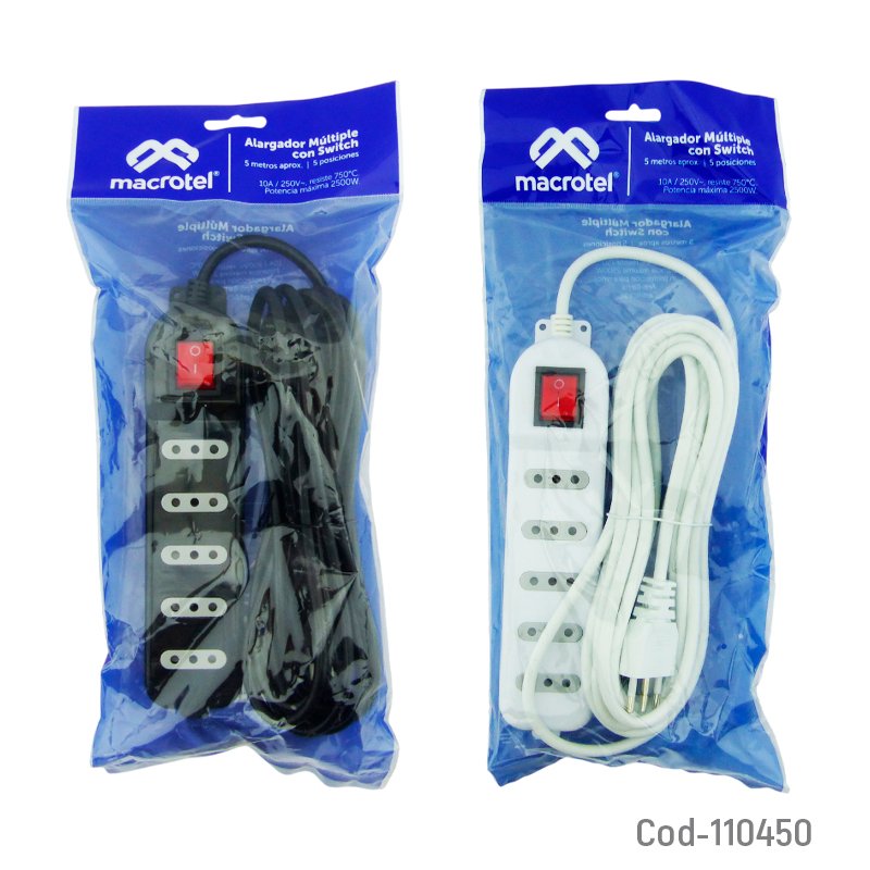 Alargador electrico 5 metros, 5 entradas con switch, macrotel mayorista — imagen 2