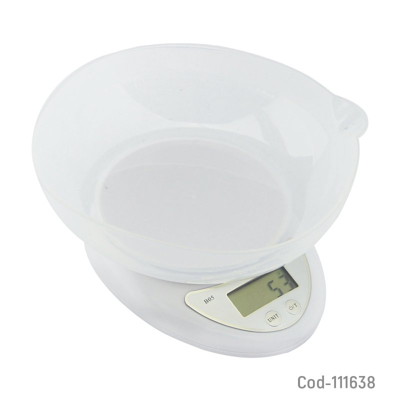 Balanza Digital Para Cocina, Con Recipiente, Hasta 5 Kilos Por 1Gr 16cm x 12,5cm x 3,7cm por mayor en Chile