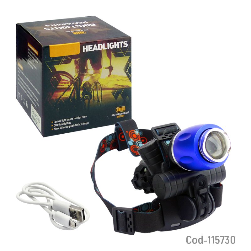 Luz Bici/Minero Duo Con Zoom, Recargable Por USB. 6cm x 7,7cm x 7cm por mayor en Chile