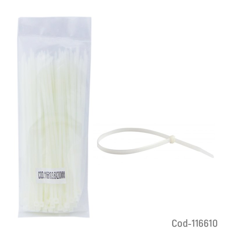 Amarra cable, 20cm x 100 piezas, blanca, en bolsa. - pack de 20 unidades mayorista — imagen 2