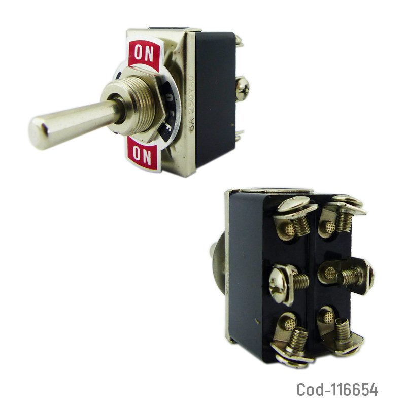 Switch metalico mediano, 6 patas, on/off/on - pack de 20 unidades mayorista — imagen 2