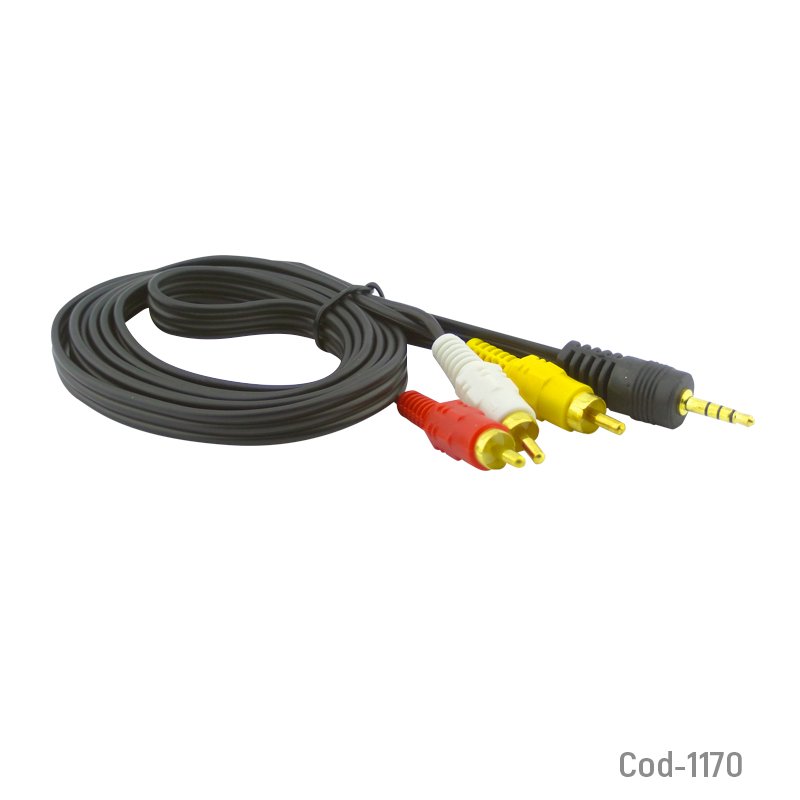 Cable rca 3x1 plug dorado, cable 150cm, rca x 1 plug 3,5mm - pack de 20 unidades mayorista — imagen 2