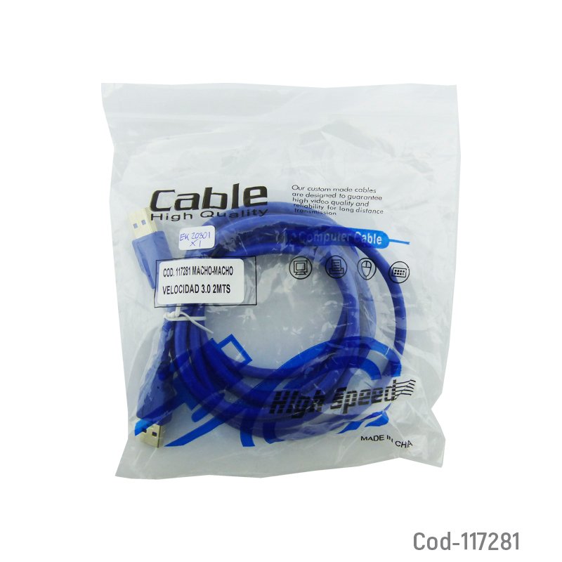 Cable usb macho-macho, 3.0, 2 metros. en bolsa. - pack de 10 unidades mayorista — imagen 3