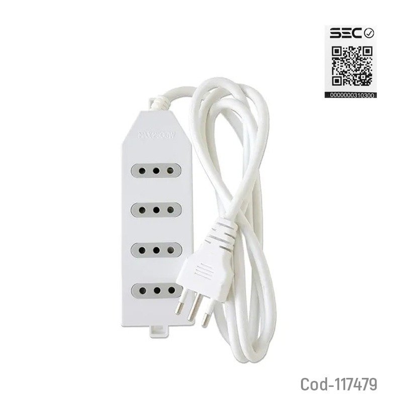 Alargador Electrico 3 Metros, 4 Entradas, Macrotel. Certificado. Blanco/Negro 18cm x 4,5cm x 2,2cm por mayor en Chile