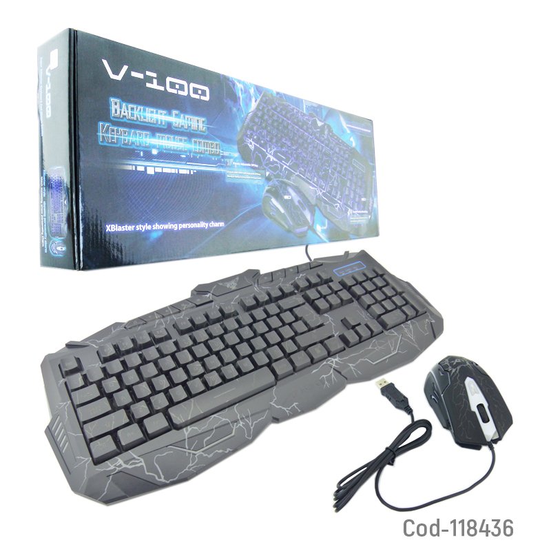 Teclado + mouse gamer, mod-v100, con luz. en caja. mayorista — imagen 3