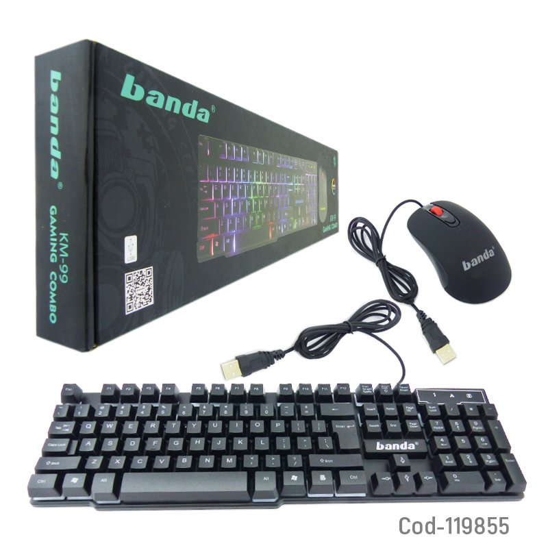 Teclado+mouse usb, retro iluminado, luz rgb, modelo km99. en caja. mayorista — imagen 3