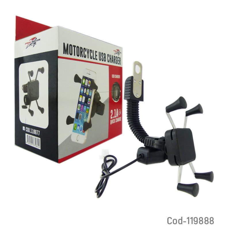 Porta smartphone con brazo para espejo de moto, con usb 2.1a. en caja. mayorista — imagen 4