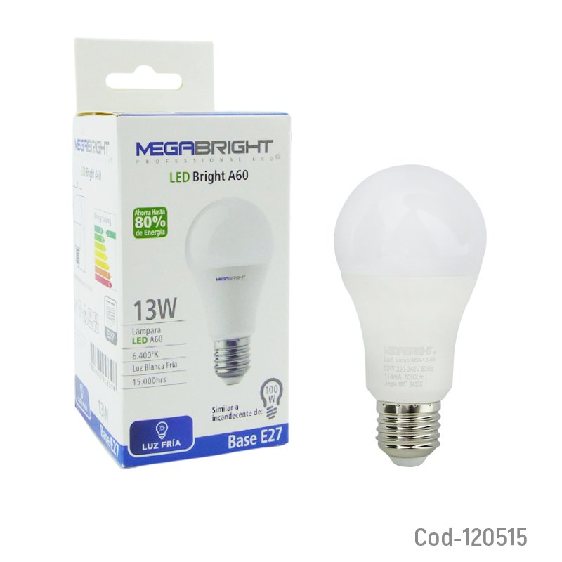 Ampolleta led 13 watt e-27, modelo a60 de luz fria, megabright mayorista — imagen 3