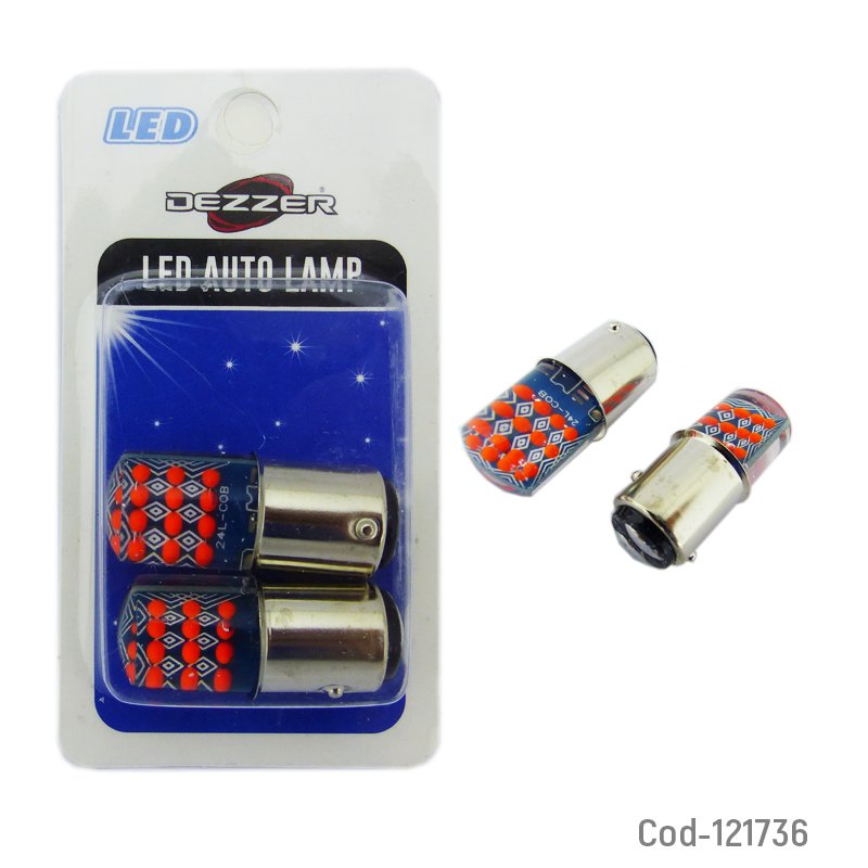 Ampolleta 24 LED COB Rojo, Luz Fija, 2 Contactos, 12 Volt, El Par. 4cm x 1,6cm por mayor en Chile