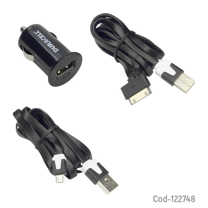 Cargador duracell con cable usb micro y cable iphone 30 pin, para auto 12v mayorista — imagen 2
