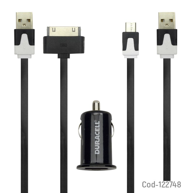Cargador duracell con cable usb micro y cable iphone 30 pin, para auto 12v mayorista — imagen 3