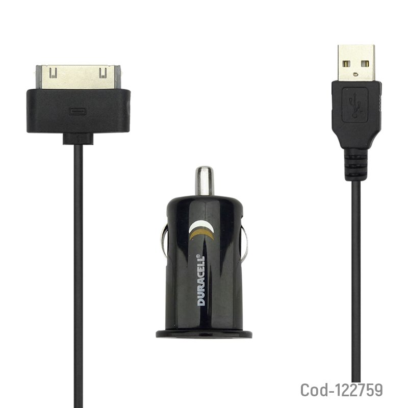 Cargador duracell 2.1amp con cable iphone 30 pin, para auto 12v mayorista — imagen 2