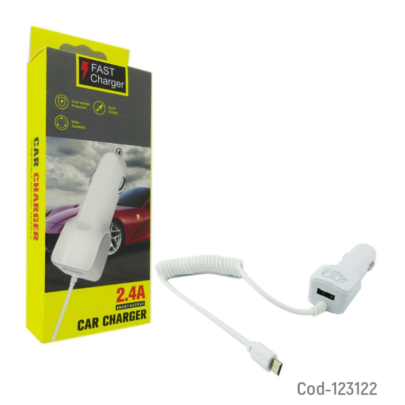 Cargador usb 2.4 amper, cable espiral, micro 5 pin. blanco. en caja. mayorista — imagen 2