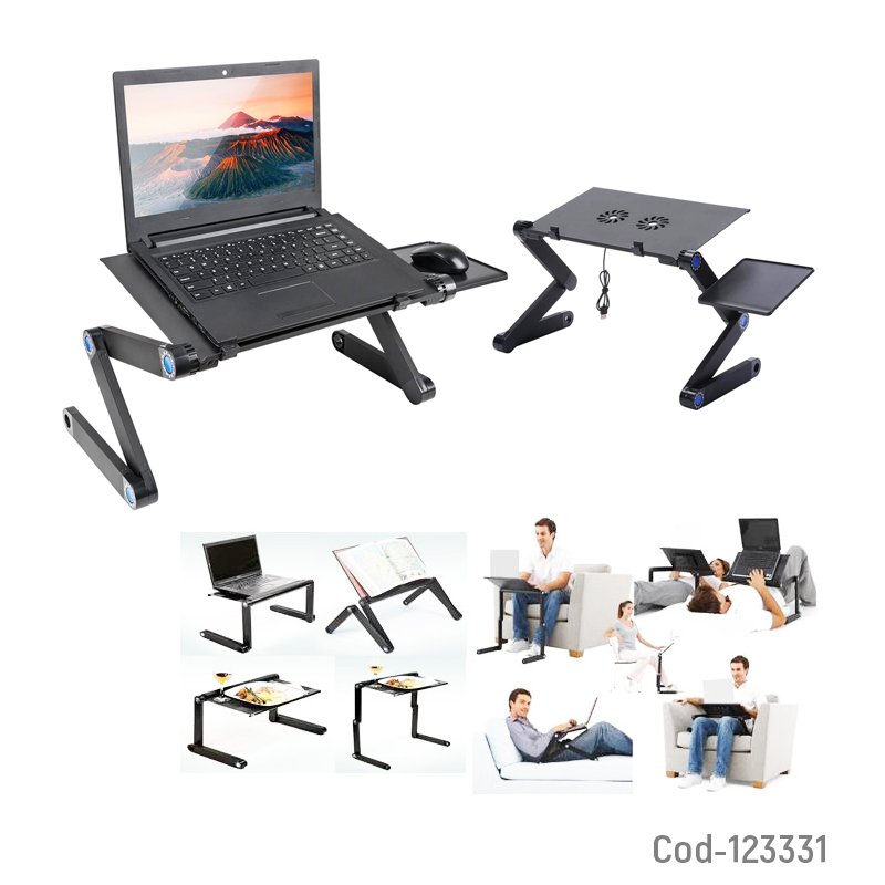 Mesa portatil para notebook, aluminio, doble ventilador, soporte para mouse. mayorista — imagen 2