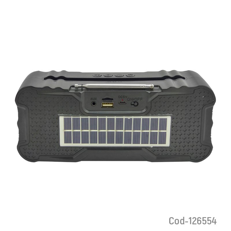 Parlante bluetooth recargable con panel solar, fm/usb/tf/aux mayorista — imagen 2