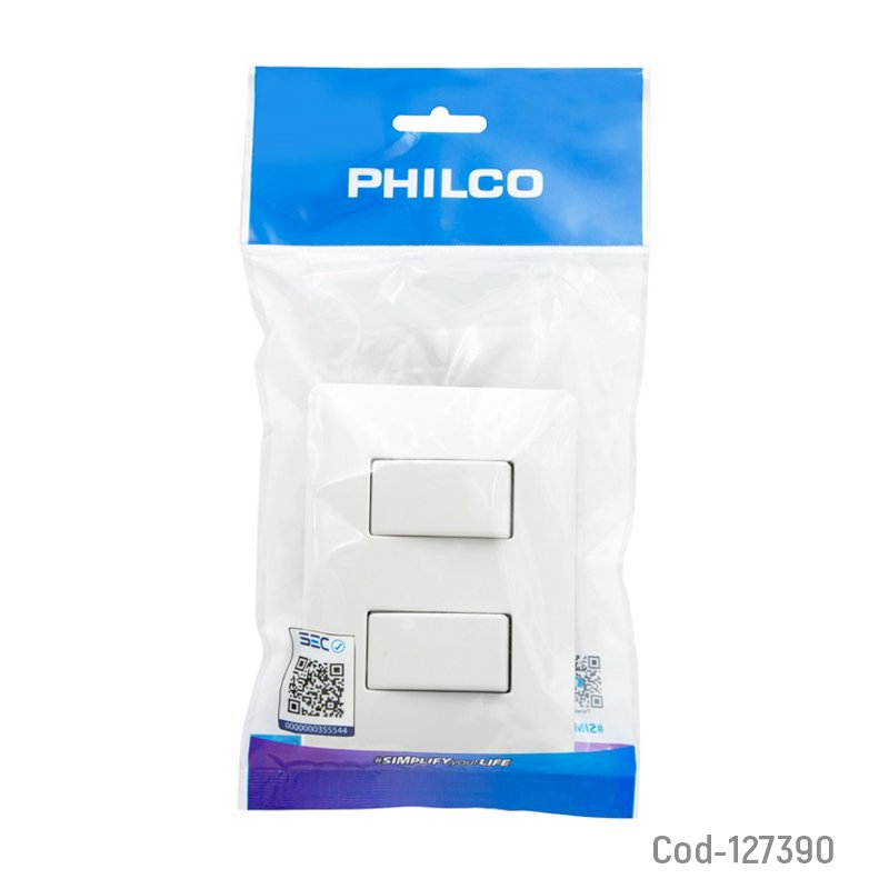 Interruptor doble para muro, 10a-250v, philco - pack de 10 unidades mayorista — imagen 2