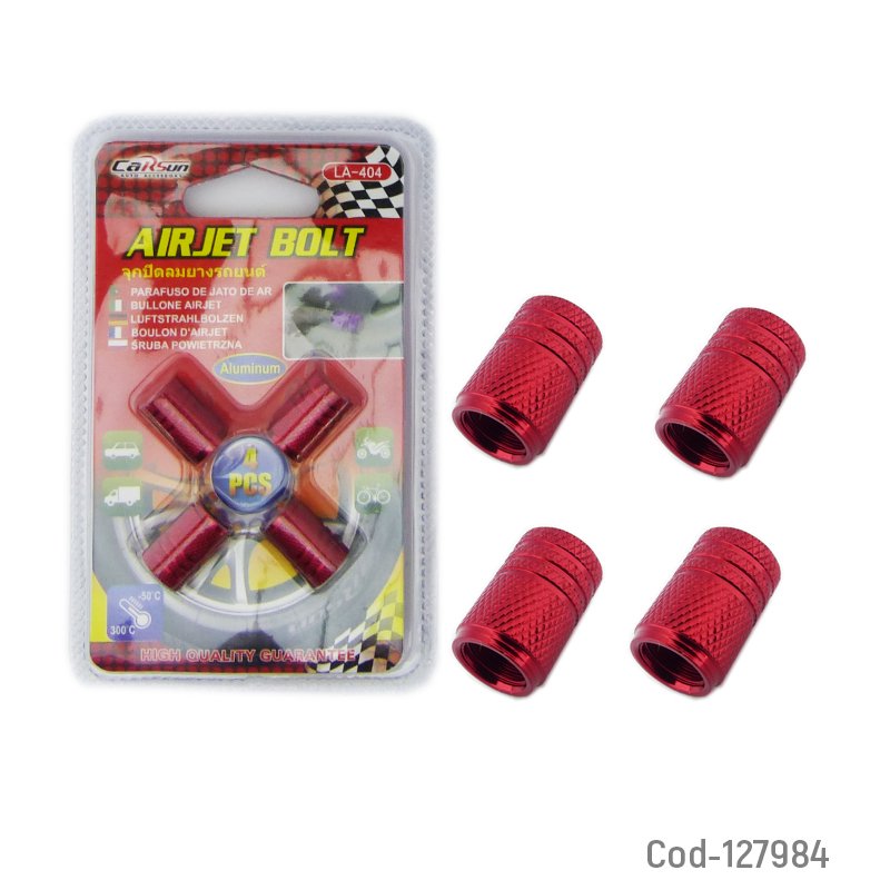 Tapa Valvula Carsun, Modelo LA-403/404, Set X 4 Piezas, Aluminio. Colores. En Blister. - Pack de 10 unidades por mayor en Chile