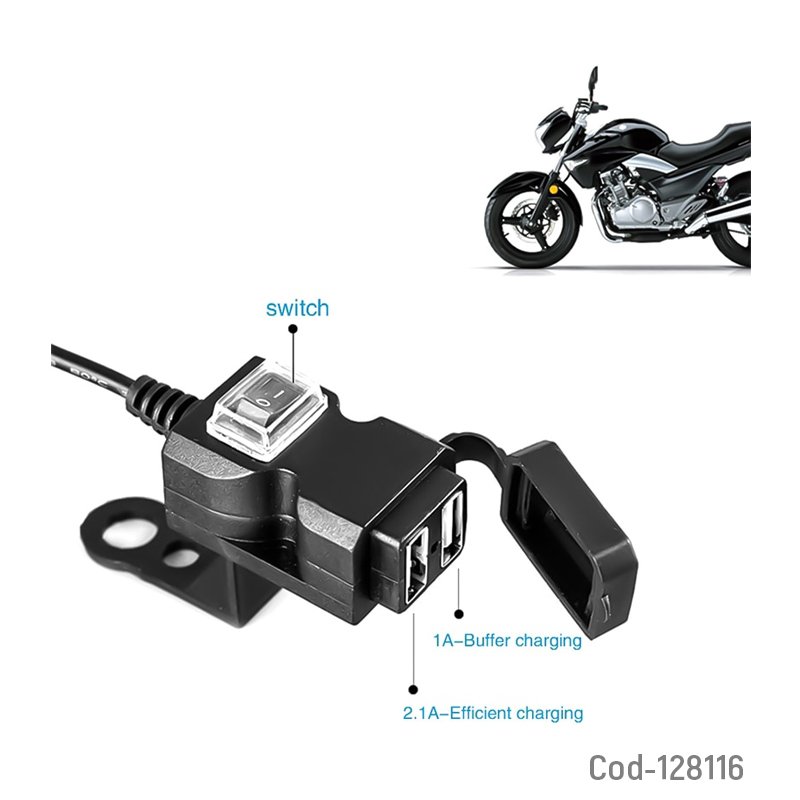 Cargador usb 5 volt doble carga, para moto. en caja. mayorista — imagen 2