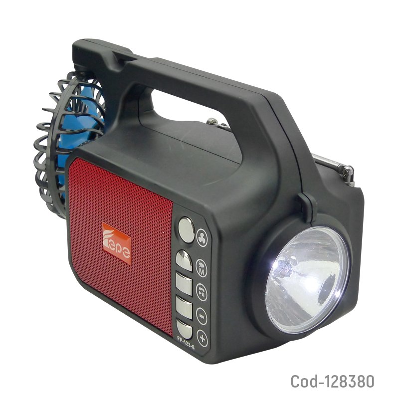 Parlante solar bluetooth recargable con ventilador/linterna/fm/usb/tf/aux mayorista — imagen 3