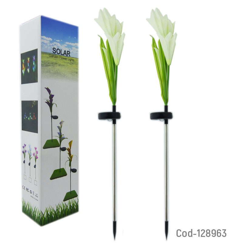 Flor solar led diseño exotica, medida 80cm, con luz blanca. en caja. set x 2. mayorista — imagen 3
