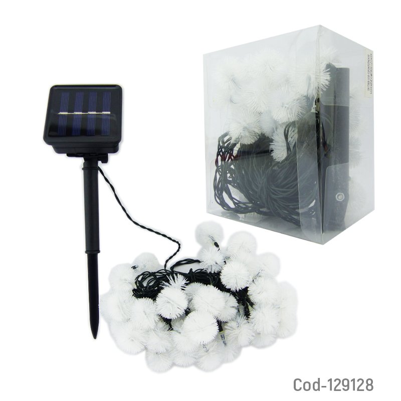 Guirnalda solar, 50 nieves led, 12 metros, luz calida, con estaca, luz fija-efectos. en caja. mayorista — imagen 3