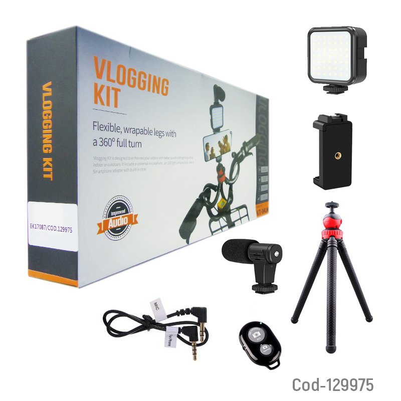 Kit vloggins, para smartphone, tripode flexible, luz, microfono, control remoto. youtuber mayorista — imagen 3