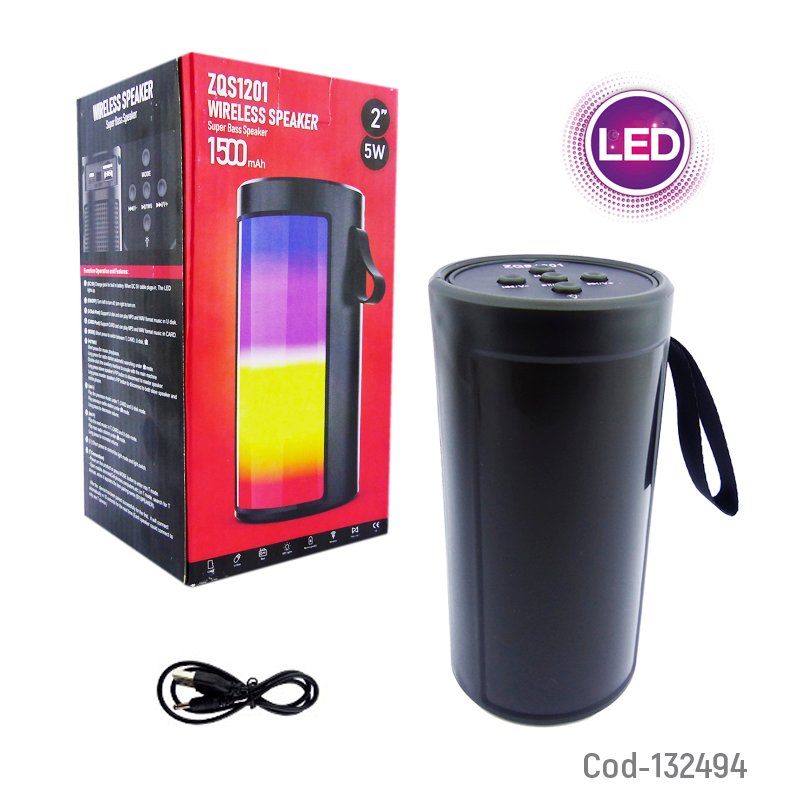 Parlante bluetooth modelo zqs 1201 con usb, tf. recargable con luz. mayorista — imagen 3