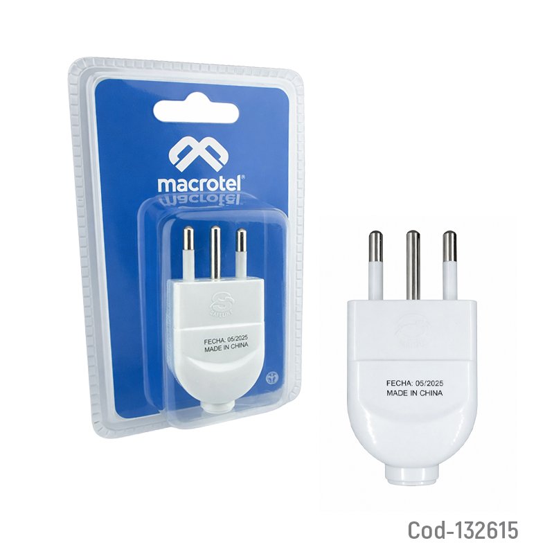Enchufe macho con 2 puntas + tierra macrotel de 10 amp. mayorista — imagen 2