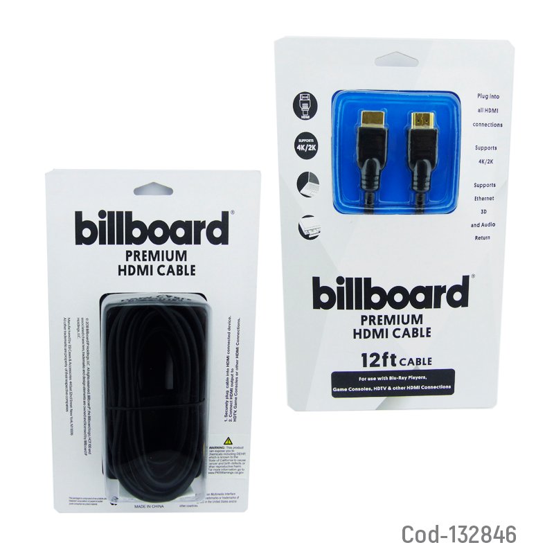 Cable hdmi marca billboard, 12 ft, (3.6 mts). 4k. mayorista — imagen 2
