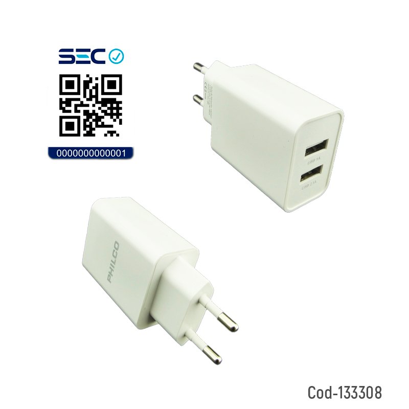 Cargador philco 2 usb mas cable tipo c, 2.1 amp, r2109. mayorista — imagen 2