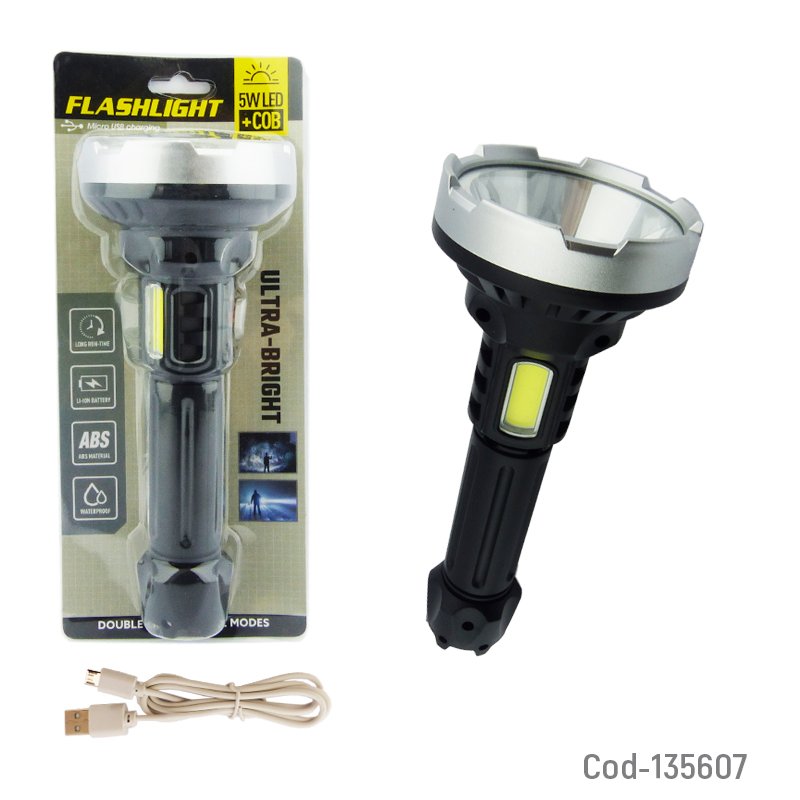 Linterna de 1 led + 1 cob waterproof modelo flashlight, usb recargable mayorista — imagen 3