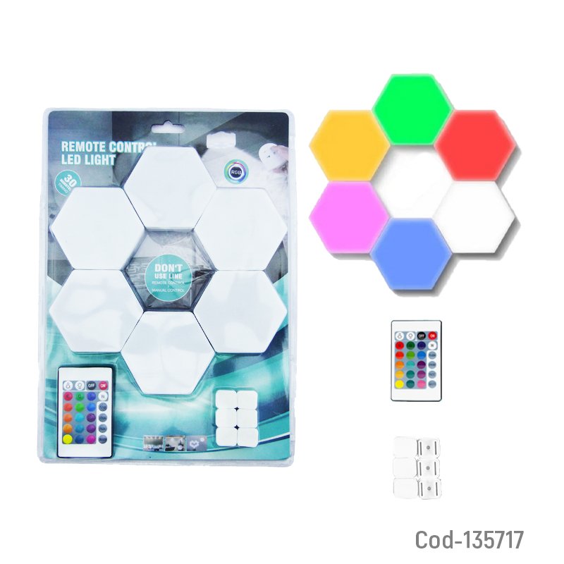 Hexagonal led touch rgb con control. set x 6. mayorista — imagen 3