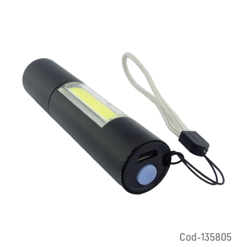 Linterna led 1 + 1 cob, de metal con zoom, usb recargable. mayorista — imagen 2