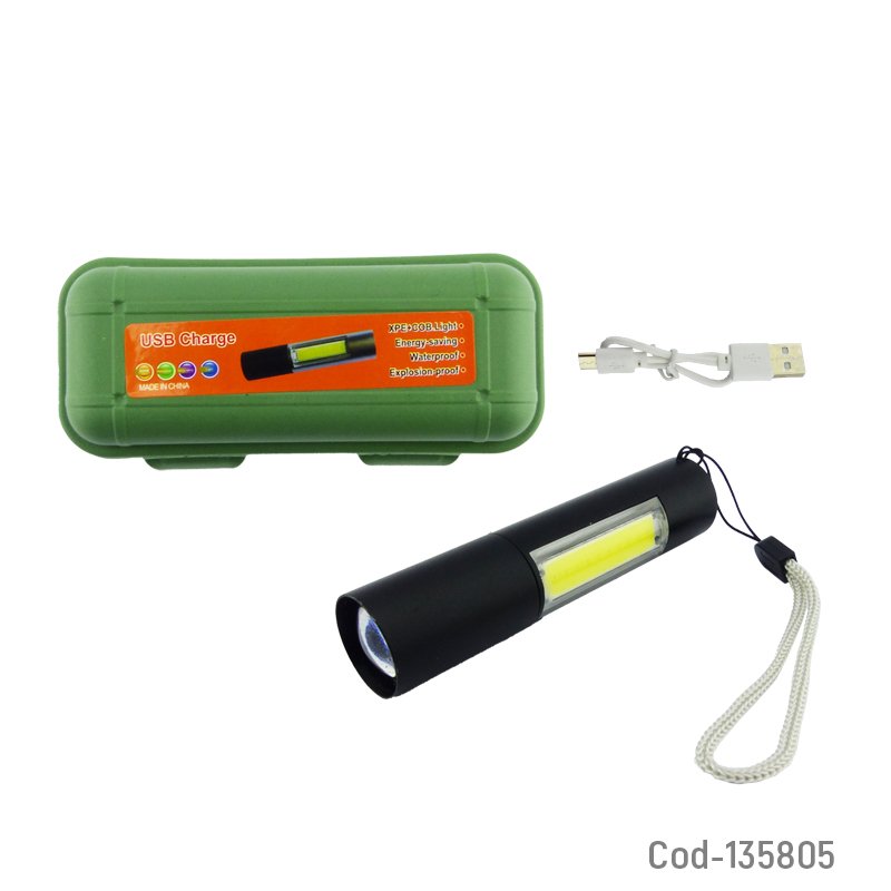 Linterna led 1 + 1 cob, de metal con zoom, usb recargable. mayorista — imagen 4