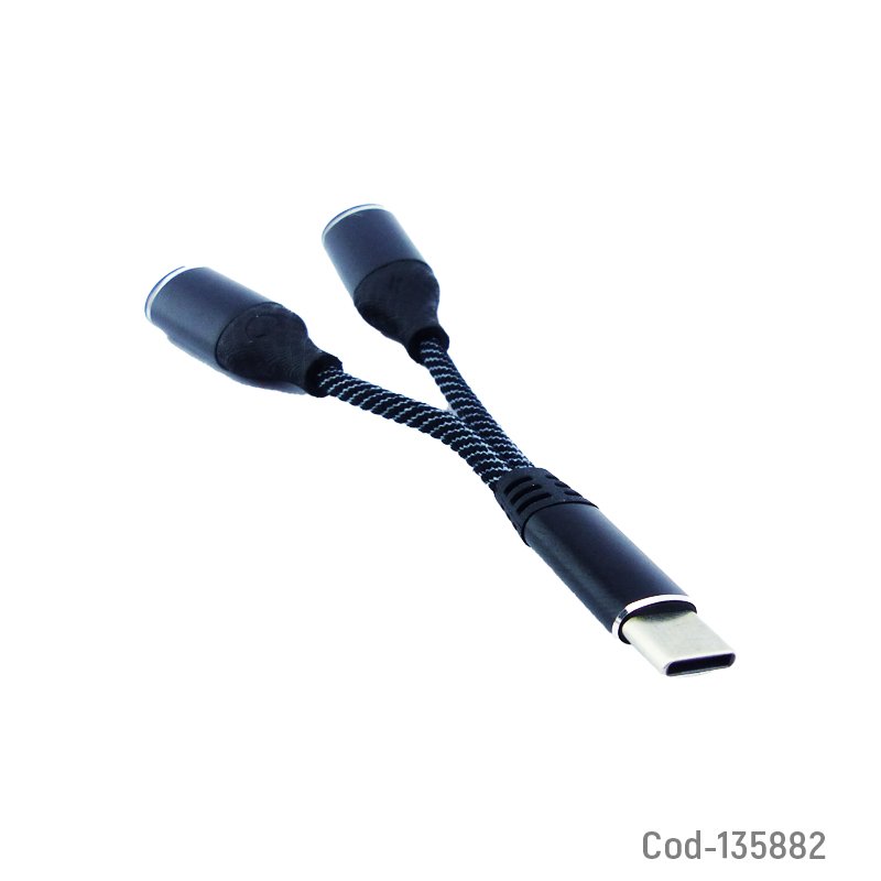 Cable adaptador type-c a jack hembra y type-c cargador, modelo sx-03. - pack de 10 unidades mayorista — imagen 2