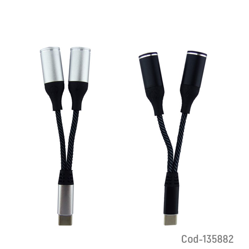 Cable adaptador type-c a jack hembra y type-c cargador, modelo sx-03. - pack de 10 unidades mayorista — imagen 3