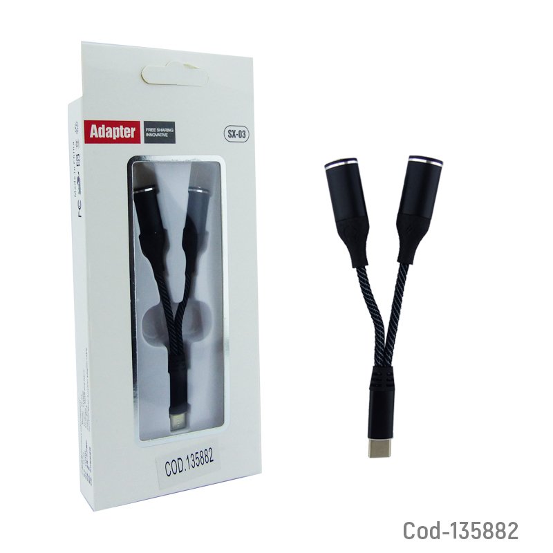 Cable adaptador type-c a jack hembra y type-c cargador, modelo sx-03. - pack de 10 unidades mayorista — imagen 4