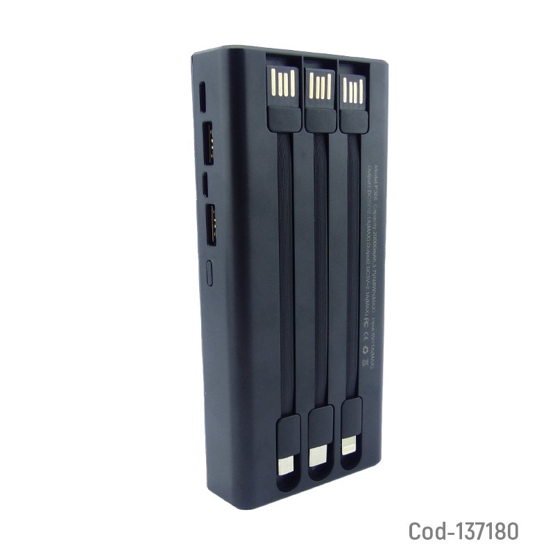Bateria de emergencia de 20.000 ma con 2 usb y 3 cables, con linterna. mayorista — imagen 2