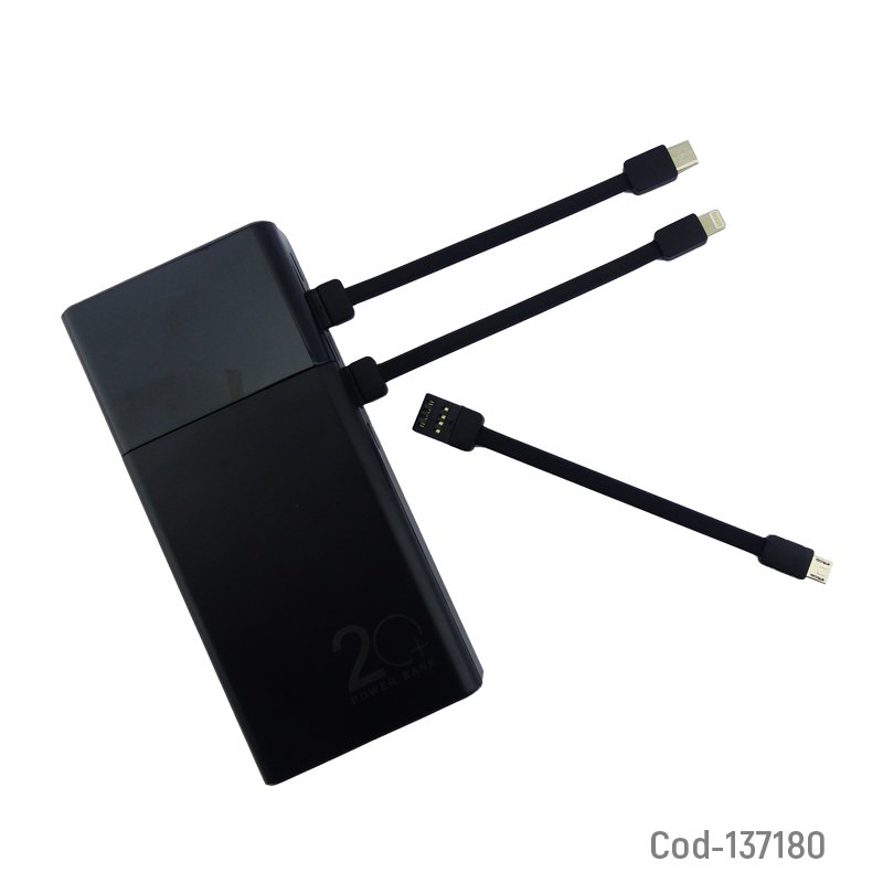 Bateria de emergencia de 20.000 ma con 2 usb y 3 cables, con linterna. mayorista — imagen 3